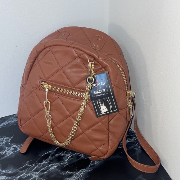 Women’s Mini Backpacks STEVE MADDEN Brown Quilted Mini Backpack Purse NEW - Picture 1 of 5